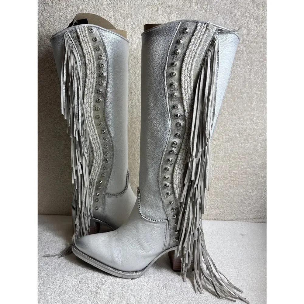 Cuadra Women's Tall Boot White Leather Side Zipper Size 6 M